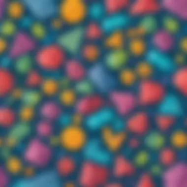 Colorful math sheets with various shapes and numbers