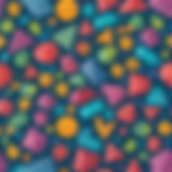 Colorful math sheets with various shapes and numbers