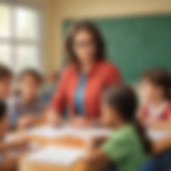 Teacher explaining math concepts to a group of students