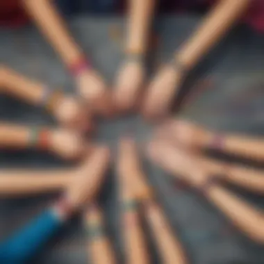Group of children weaving colorful friendship bracelets