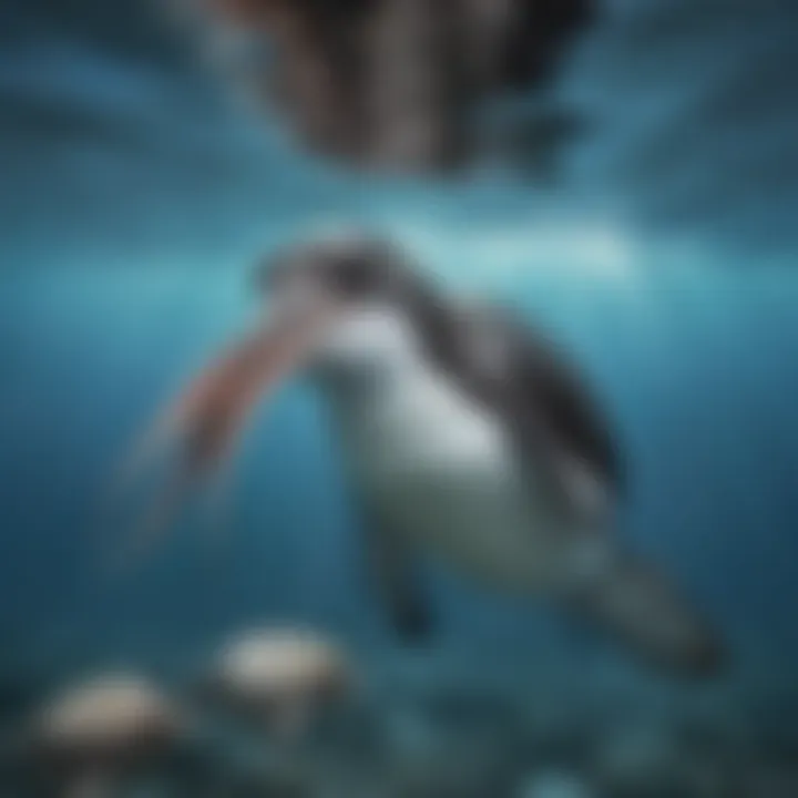Galapagos penguin diving deep to catch squid
