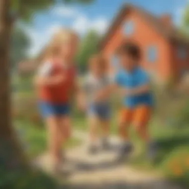 Outdoor activity involving siblings playing