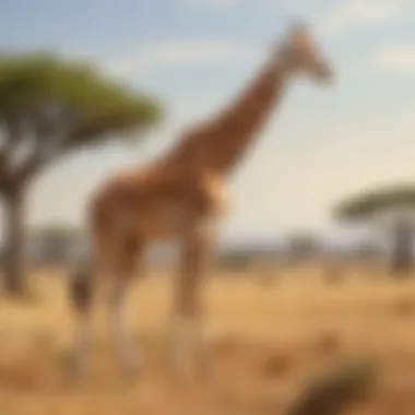 Gentle Giraffe Grazing on African Savannah