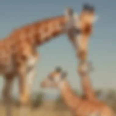 Baby Giraffe with Mother A baby giraffe playfully interacting with its mother