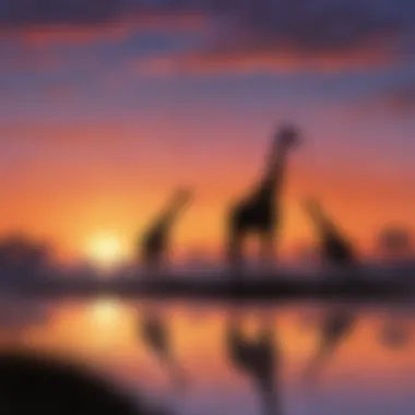 Giraffes Silhouette at Dawn Giraffes silhouetted against a stunning dawn sky