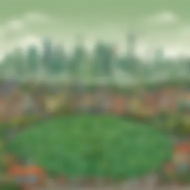 Green city skyline with recycling icons