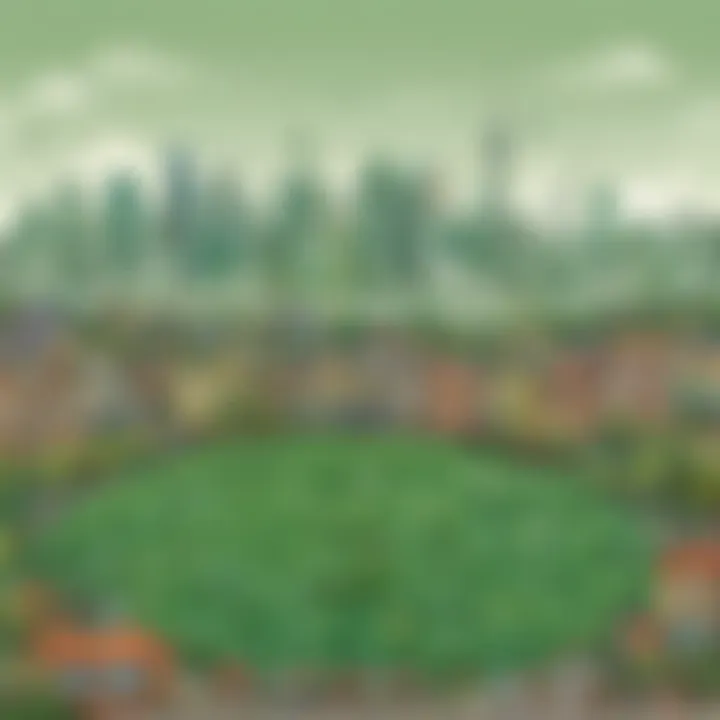 Green city skyline with recycling icons