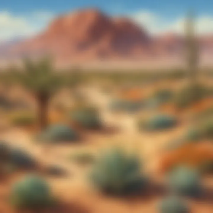 Vibrant depiction of a desert habitat showcasing unique flora and fauna
