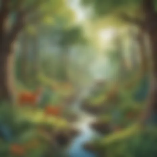 Colorful illustration of a forest habitat with diverse animals and plants
