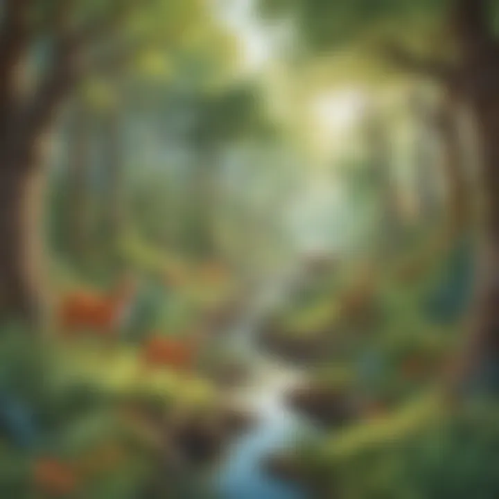 Colorful illustration of a forest habitat with diverse animals and plants