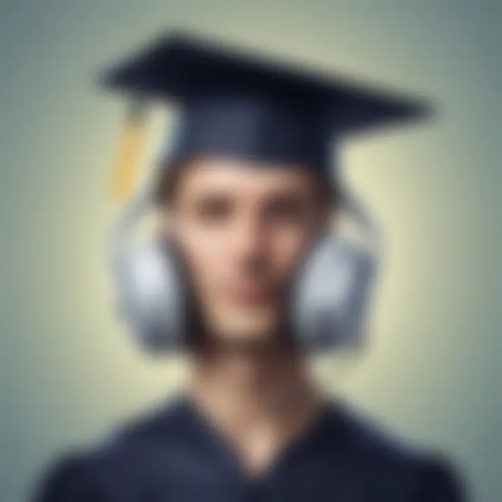 Modern headphones with graduation cap