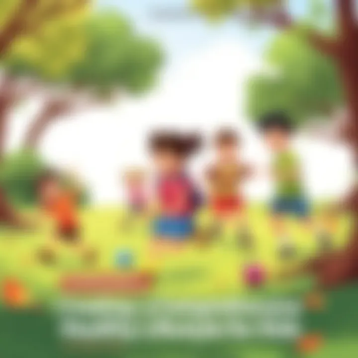 Children engaging in various physical activities outdoors