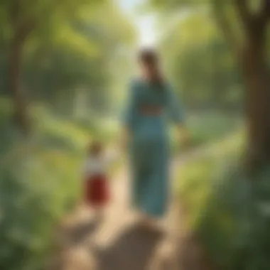 Mother and Child Walking Hand in Hand in Nature