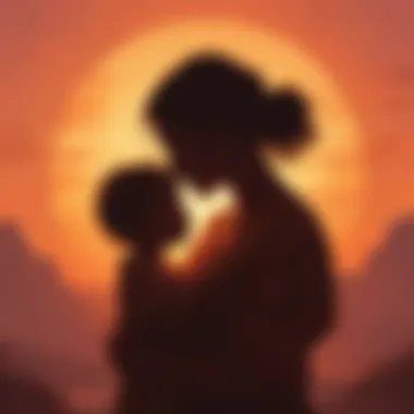 Mother and Child Embracing in Sunset Silhouette