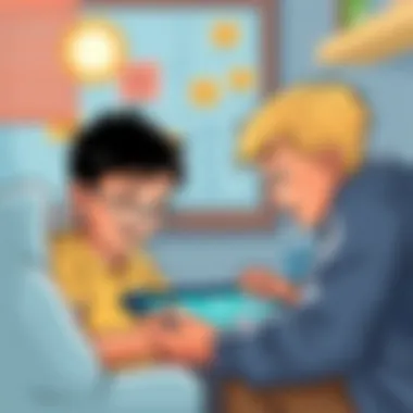 Children engaging with a flowchart quiz on tablet