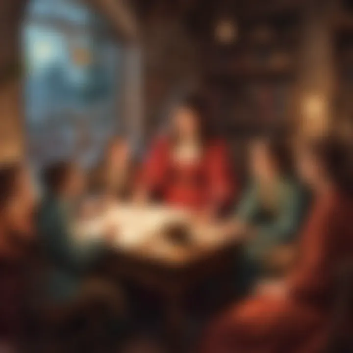An engaging scene of a storyteller captivating an audience.