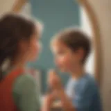 Illustration of a child looking into a mirror with a thoughtful expression