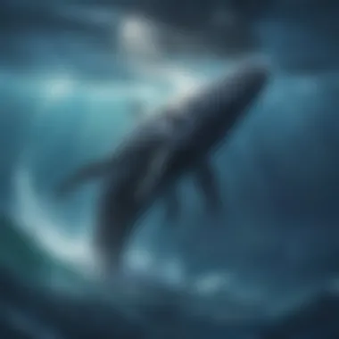 A majestic whale swimming gracefully through the ocean depths.