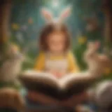 Illustration of a child engrossed in an Easter speech book