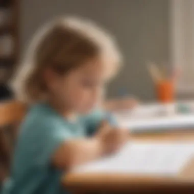 Child practicing writing letters with focused attention