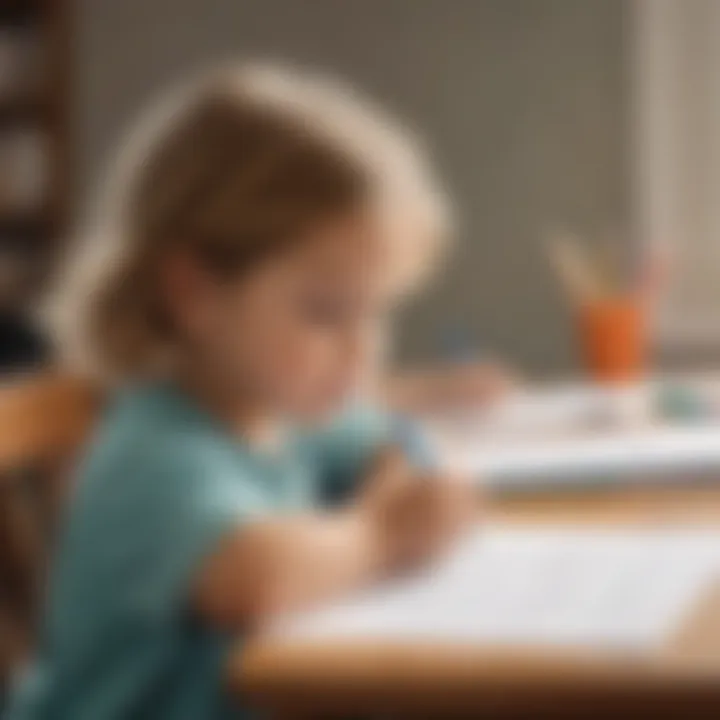 Child practicing writing letters with focused attention