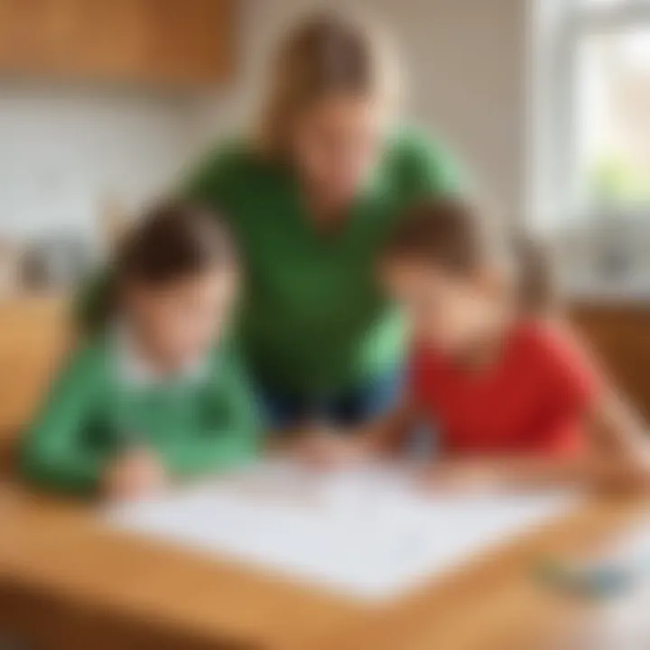 Parent assisting child with letter formation exercises