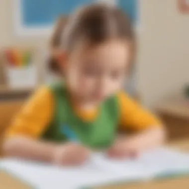 Young child practicing handwriting on paper