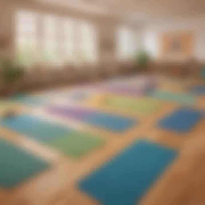 A classroom setting with yoga mats laid out