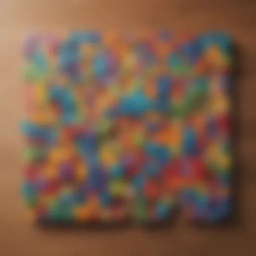 Colorful puzzle pieces arranged in a creative display