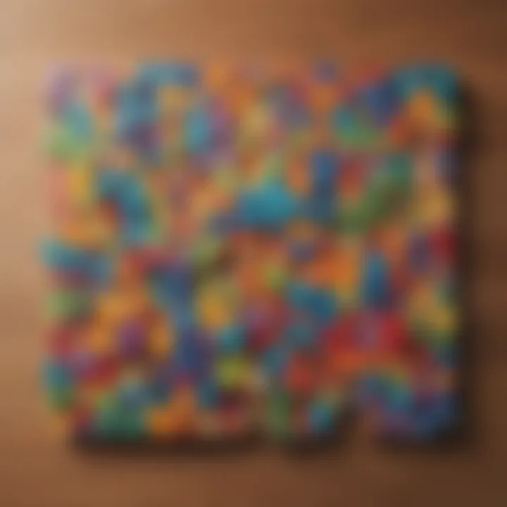 Colorful puzzle pieces arranged in a creative display