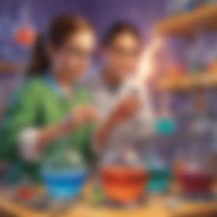 A colorful display of science experiments showcasing chemical reactions and curiosity.