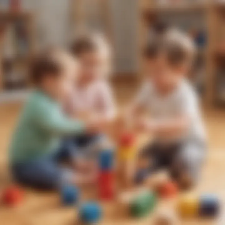 A group of toddlers playing together with blocks