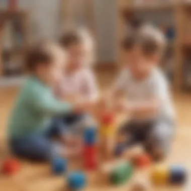 Building Together: Social Interaction Through Play A group of toddlers playing together with blocks
