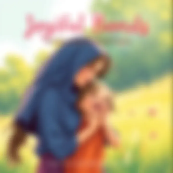 An artistic representation of a mother and child sharing a joyful moment outdoors.