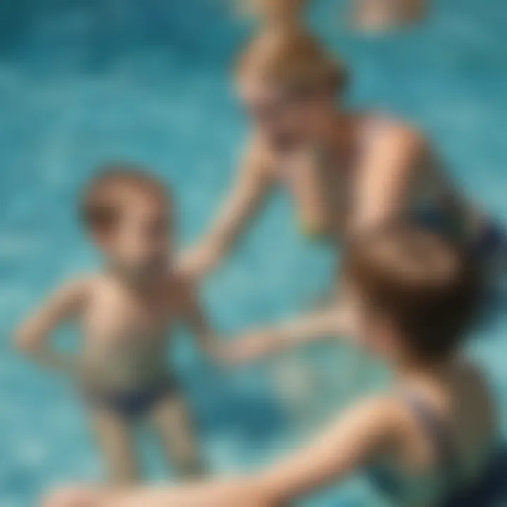 Instructor using visual aids to teach swimming techniques to a child with autism