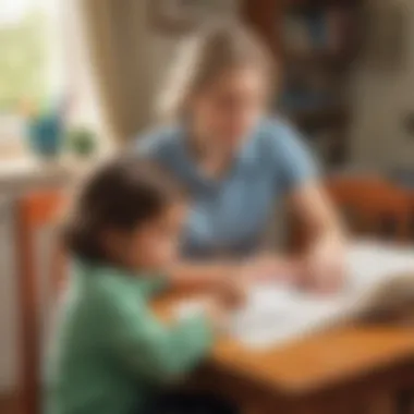 An interactive writing activity between a caregiver and a child, showcasing creativity and collaboration.