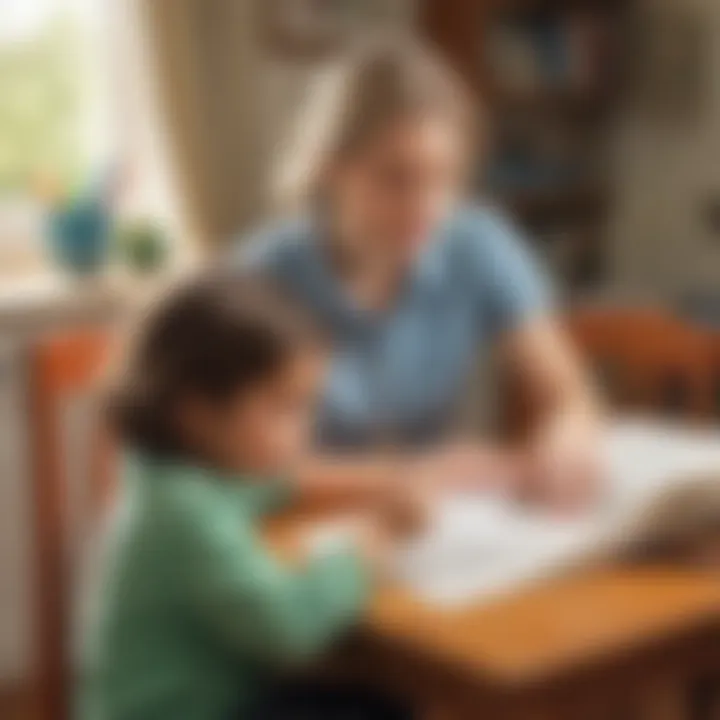 An interactive writing activity between a caregiver and a child, showcasing creativity and collaboration.
