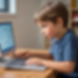 Illustration of child using a computer with safety lock