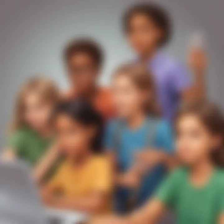 Illustration of diverse group of children learning about internet safety