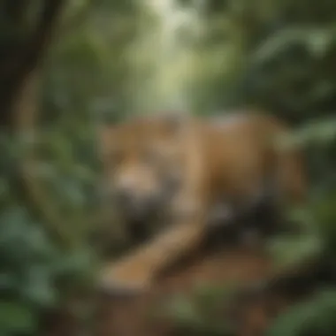 Jaguar blending into the surrounding foliage before pouncing on its target