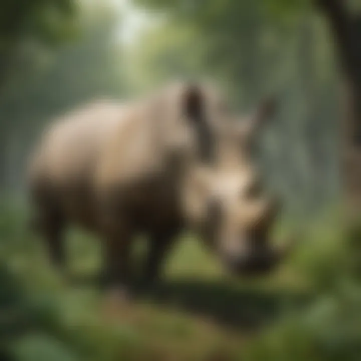 Javan Rhino Grazing in Lush Forest