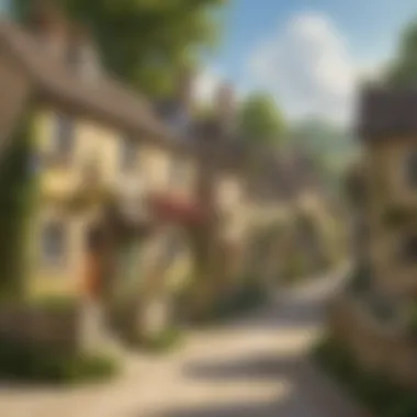 Charming Village Setting Enchanting Village Scene Illustration