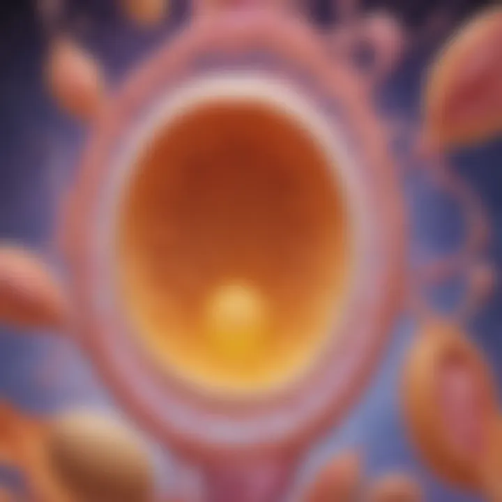 Artistic representation of the journey of the female egg cell through the reproductive system