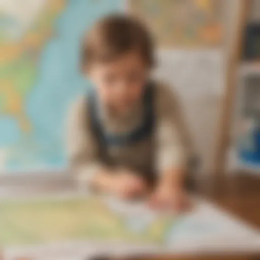 Illustration of a child exploring a printable US map on Kidlect