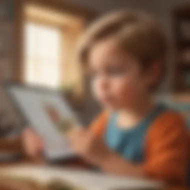 Illustration of a child reading an informative article on a tablet