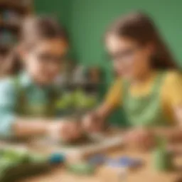 Illustration of kids engaging in eco-friendly craft activity on Kidlect