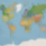 Map of the world highlighting continents for preschool education