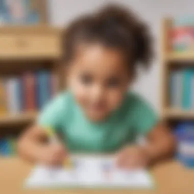 Illustration of a kindergarten student engaged in CVC words activity