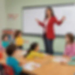 Kindergarten teacher using interactive whiteboard