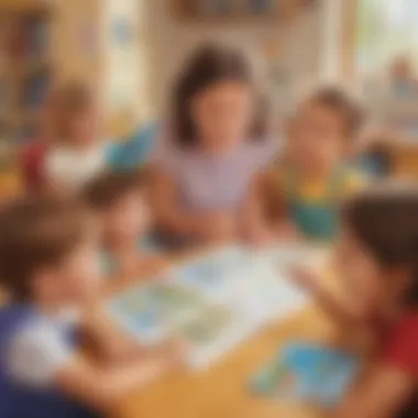 Interactive Learning Experience Illustration of children engaged in a time-telling activity